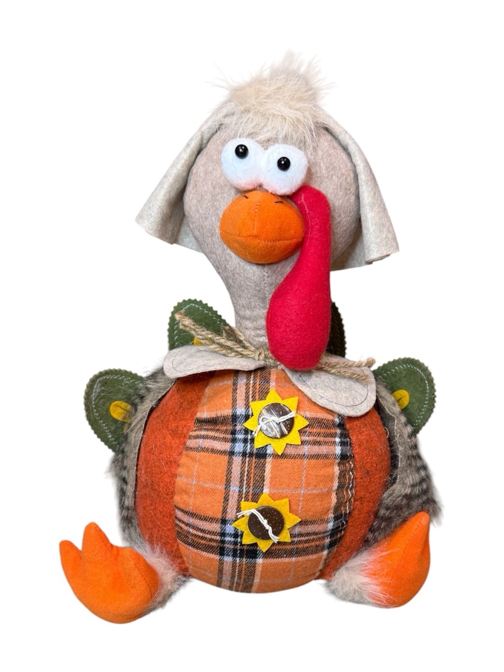 Whimsical Thanksgiving Pilgrim Turkey Tabletop
Decor -Plaid Pumpkin Body Harvest